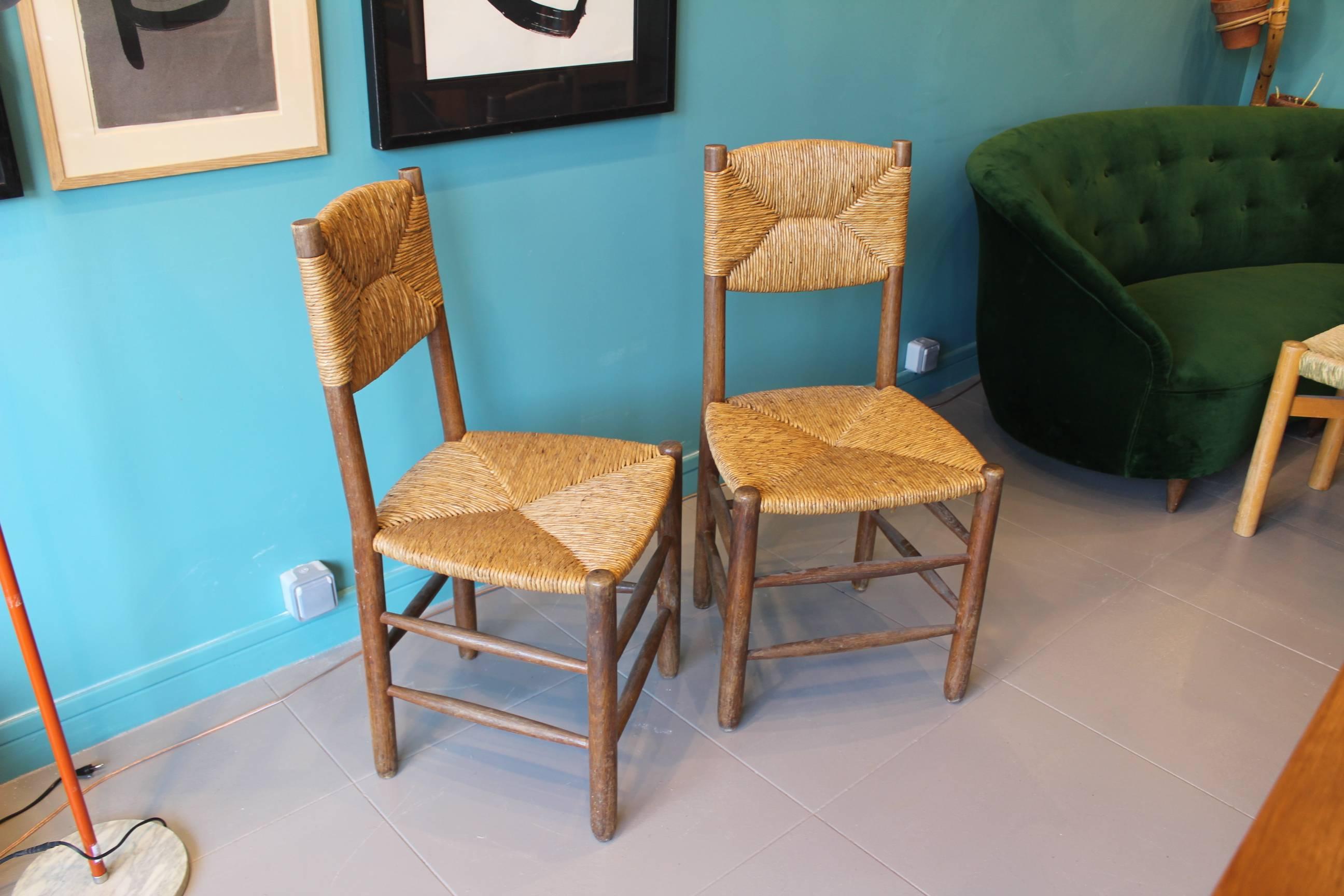 Charlotte Perriand beautiful pair of chairs, circa 1950, in excellent condition.