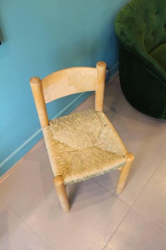 Charlotte Perriand Wood and Woven Straw Chair, circa 1960
