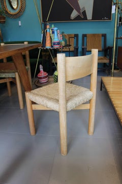 Charlotte Perriand Wood and Woven Straw Chair, circa 1960