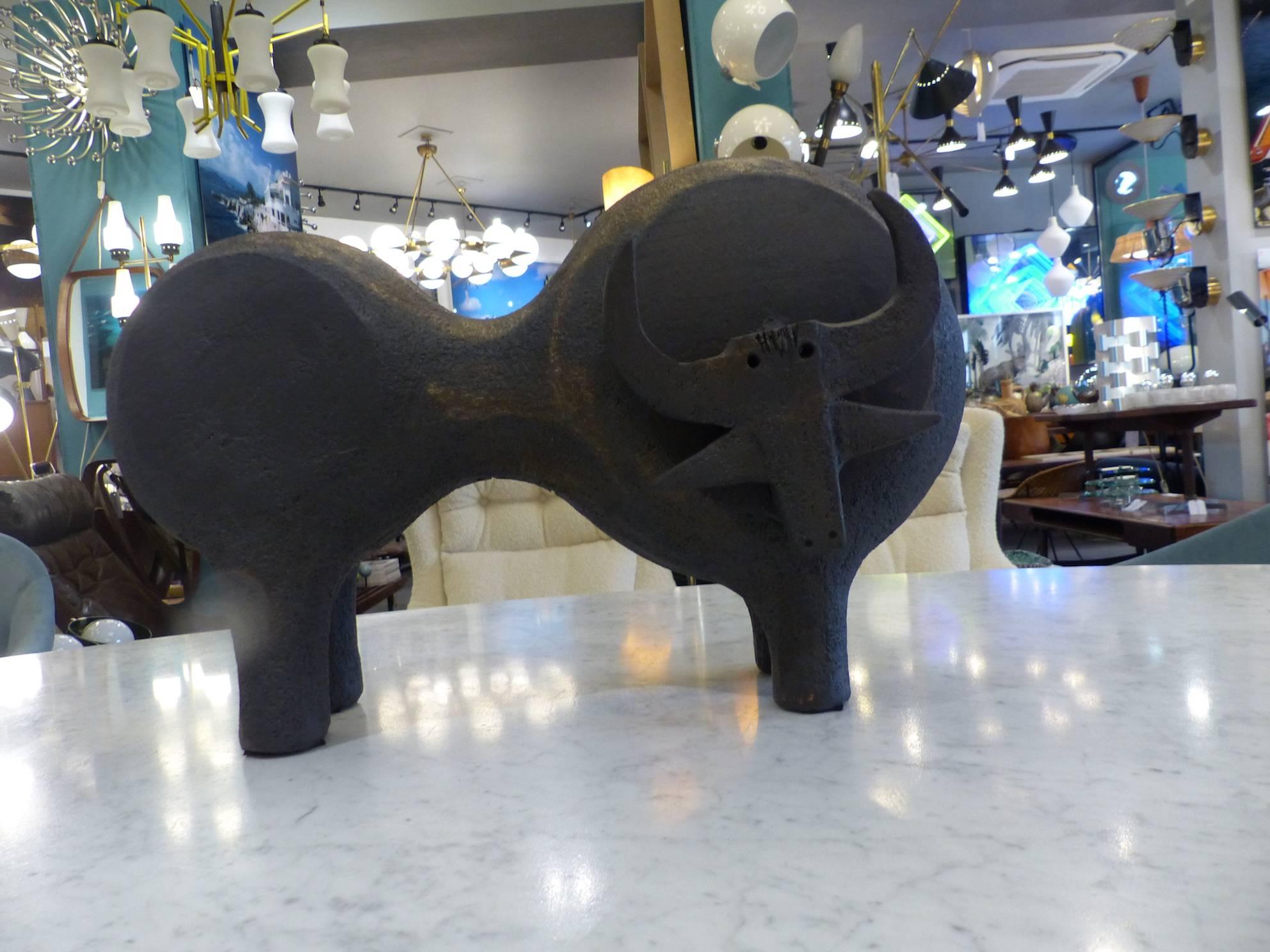 Huge Taurus ceramic sculpture by Dominique Pouchain, in excellent condition.