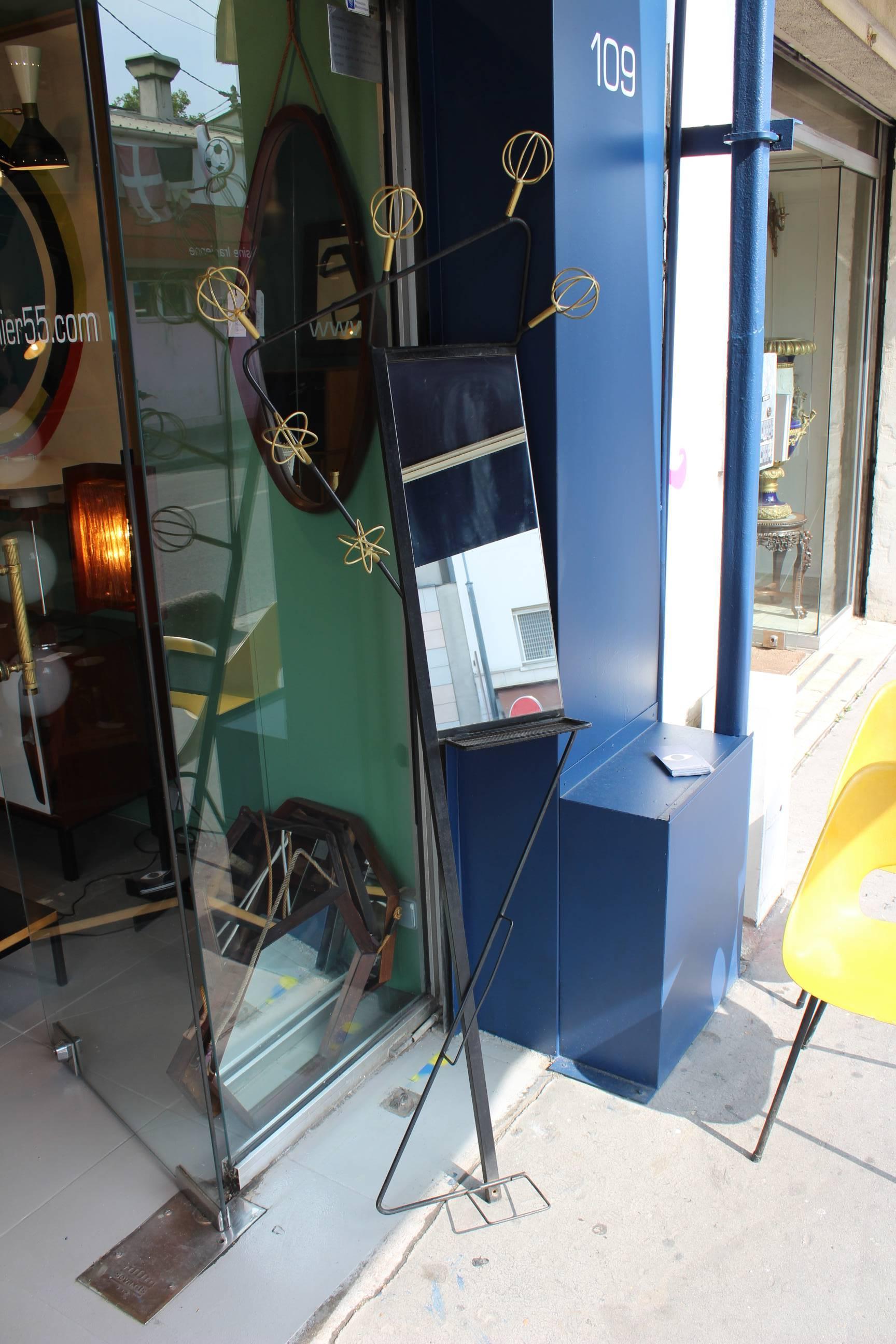 Roger Feraud fantastic Astrolab mirror and coat/umbrella stand, circa 1950, in excellent condition.