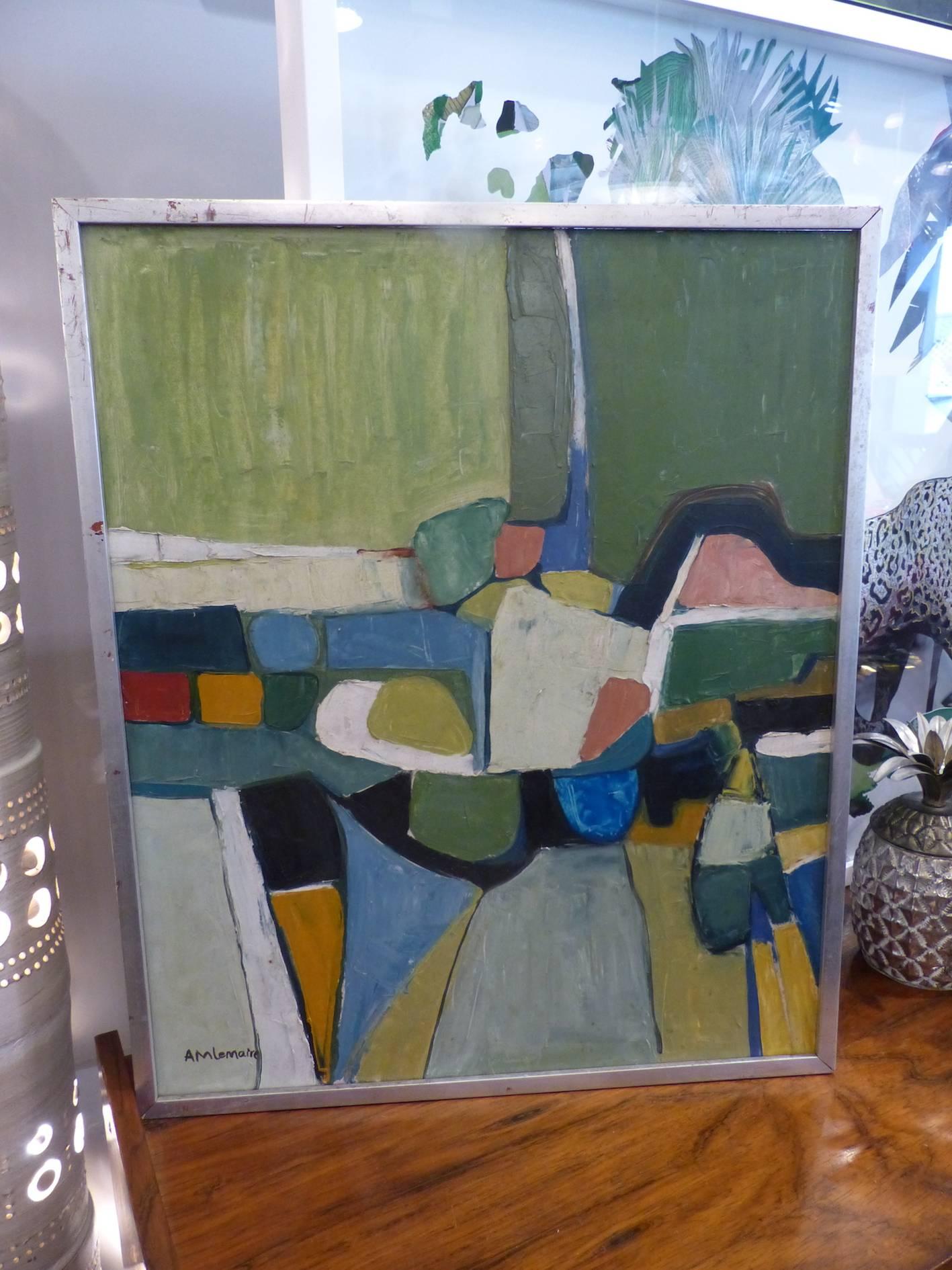 Beautiful abstract painting circa 1960, signed AMLemaire.