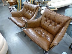 Fantastic Sigurd Ressell Leather Falcon Chair 'Chrome-plated legs', circa 1970