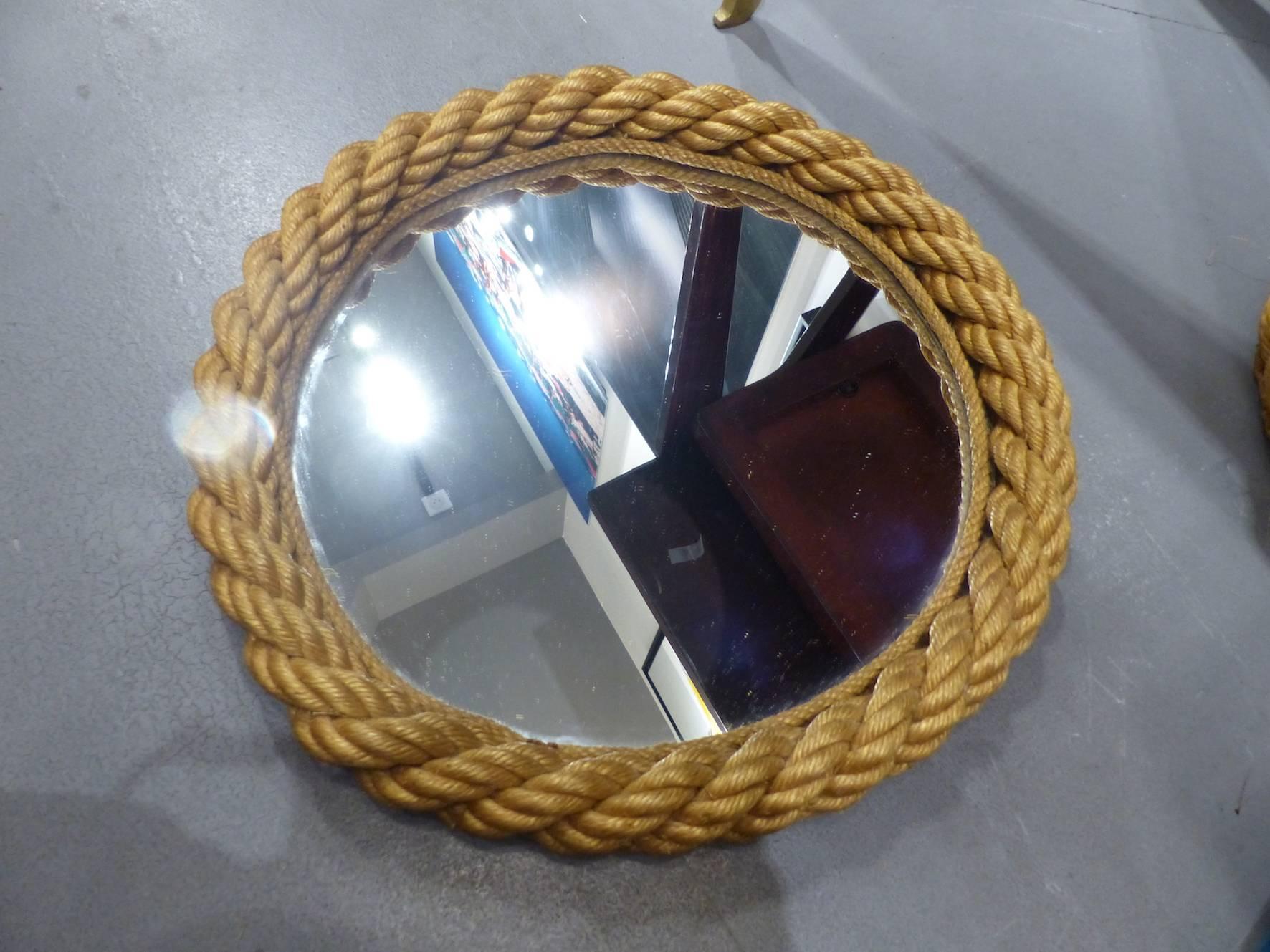 Mid-Century Modern Beautiful Adrien Audoux and Frida Minet Rope Round Mirror, circa 1960 For Sale