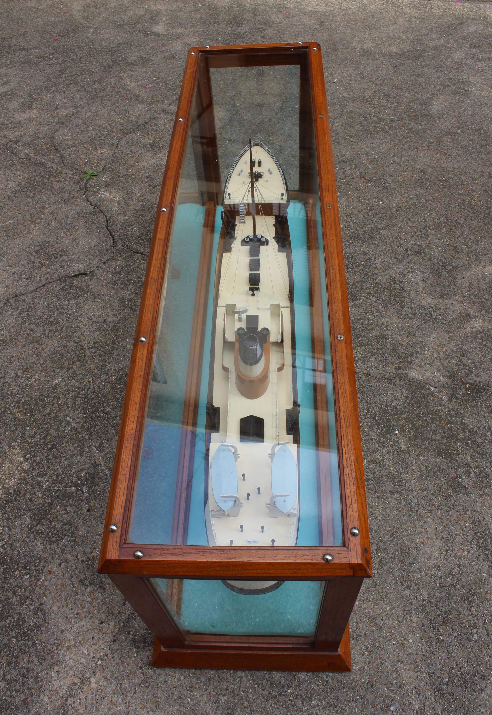 Mid-Century Modern Fantastic Model Ship in Wood and Glass Display 'Gourock', circa 1960 For Sale