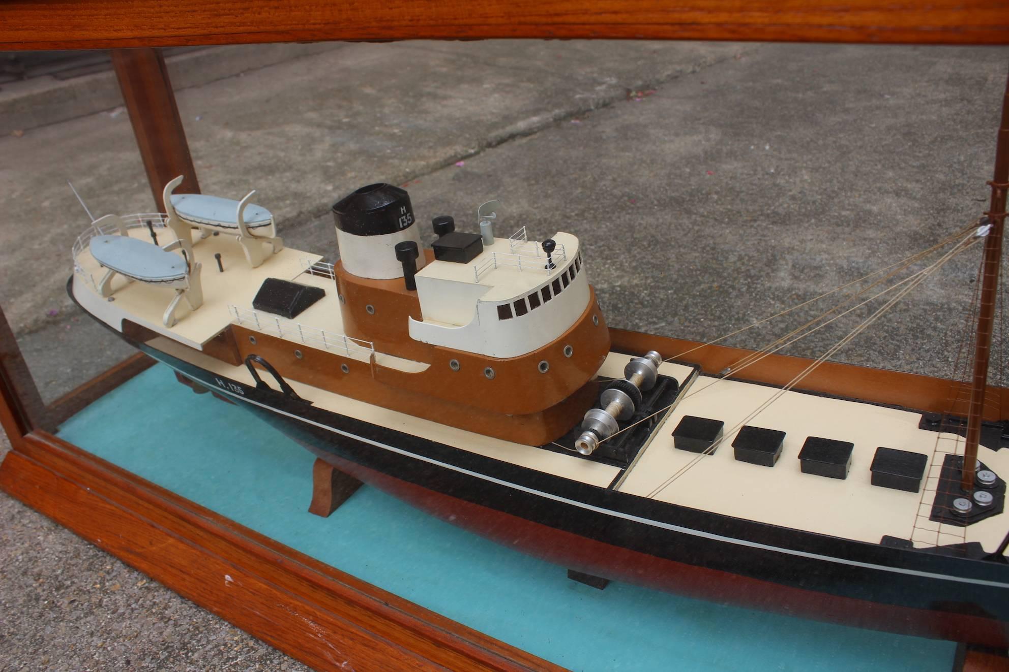 Mid-20th Century Fantastic Model Ship in Wood and Glass Display 'Gourock', circa 1960 For Sale