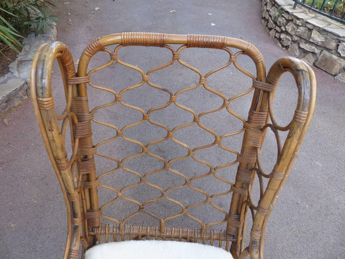 European Beautiful Wicker Armchair, circa 1960 For Sale