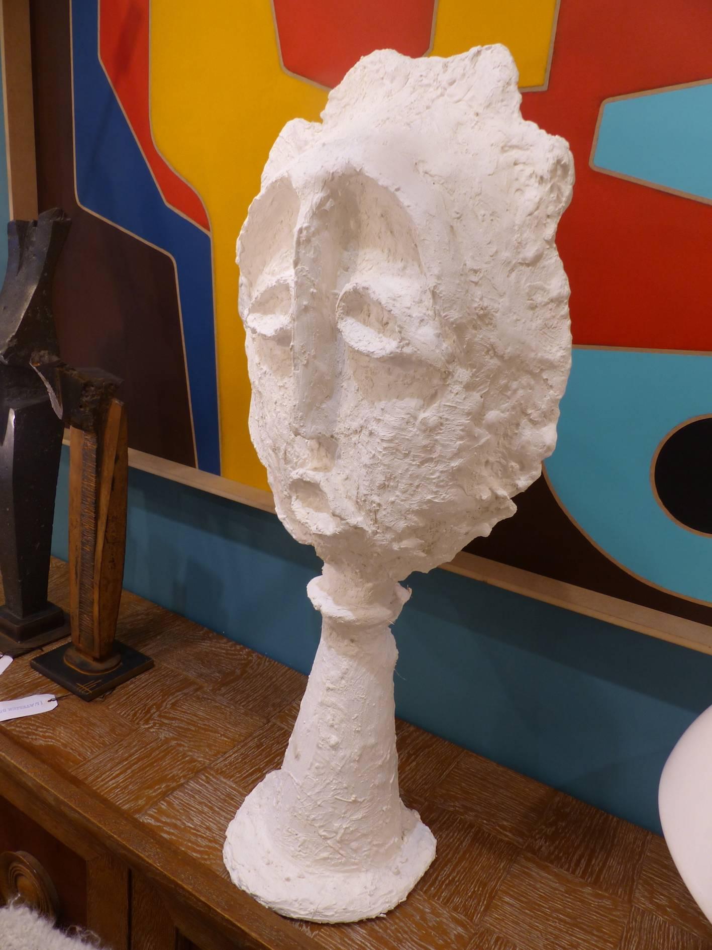 Mid-Century Modern Fantastic Head Plaster Sculpture by Philippe Valentin For Sale
