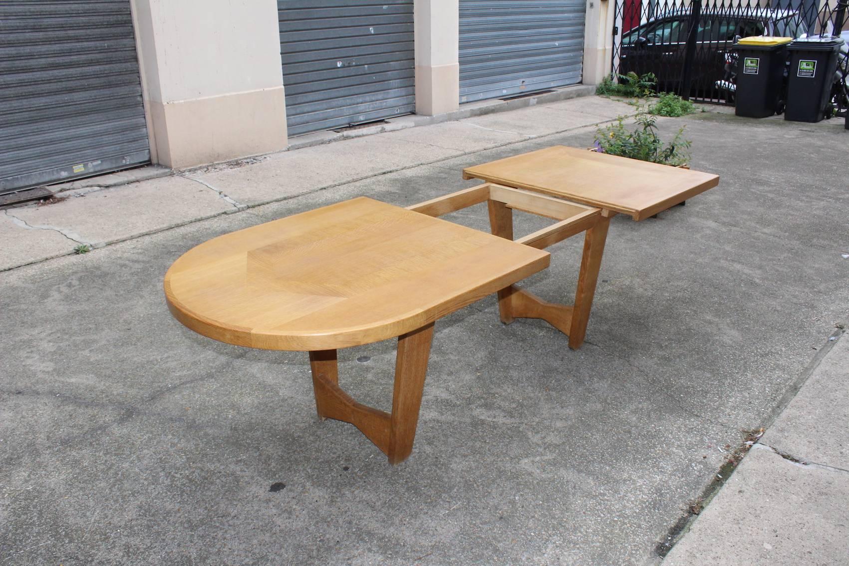Fantastic Guillerme et Chambron Oak Dining Table with Two Extensions, circa 1960 For Sale 1