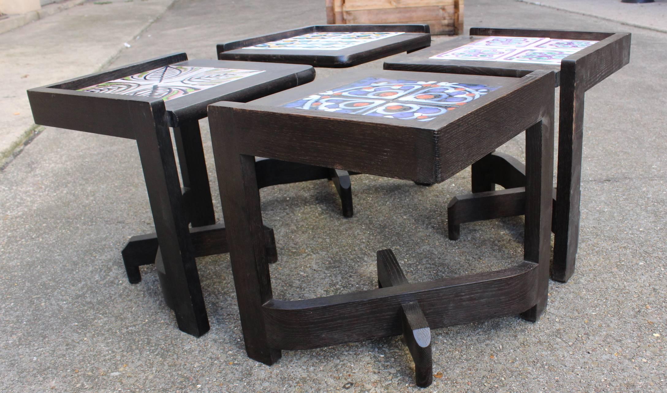 European Guillerme and Chambron Fantastic Set of Four End Tables, circa 1960 For Sale