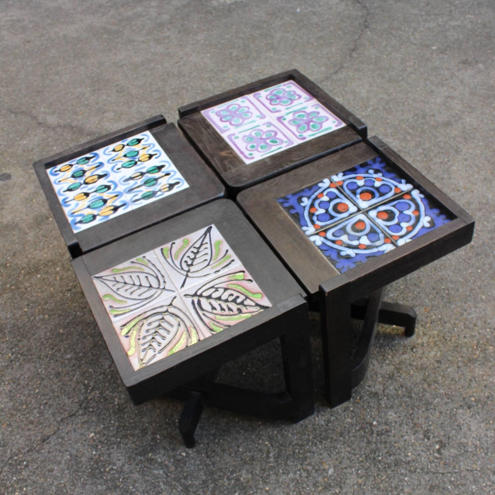 Ceramic Guillerme and Chambron Fantastic Set of Four End Tables, circa 1960 For Sale