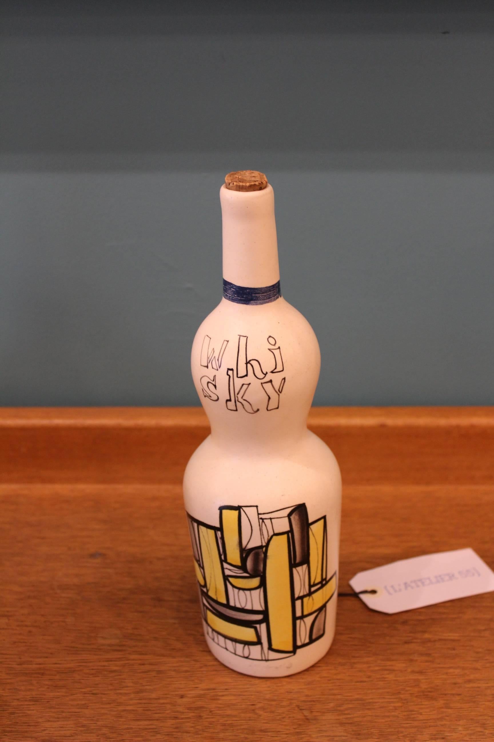 Roger Capron Beautiful Ceramic Whisky Bottle, circa 1960 For Sale 1
