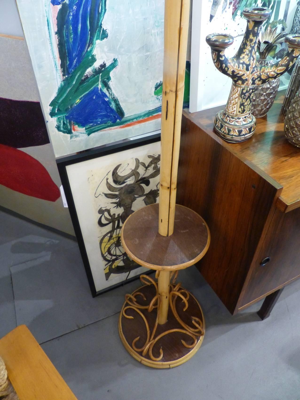 French Beautiful Audoux and Minet Wicker Floor Lamp, circa 1960 For Sale