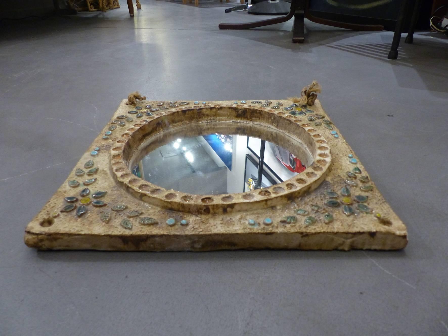 Mid-Century Modern Beautiful Vallauris Ceramic Wall Mirror, circa 1960