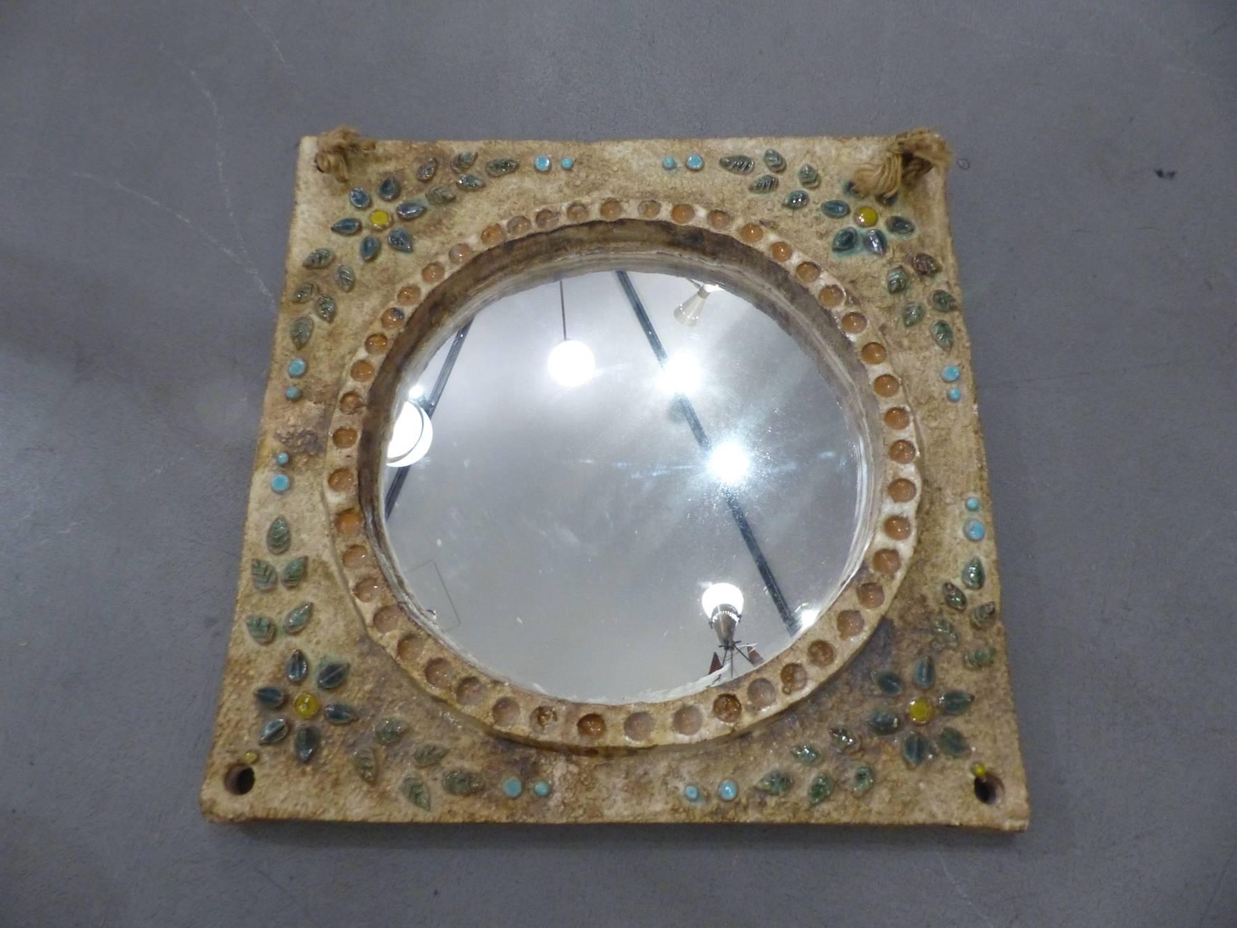 Beautiful Vallauris Ceramic Wall Mirror, circa 1960 In Excellent Condition In Megeve, FR