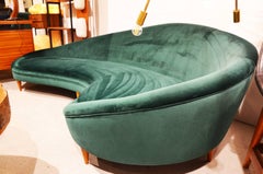 Huge Italian Green Velvet Sofa in the Style of Ico Parisi