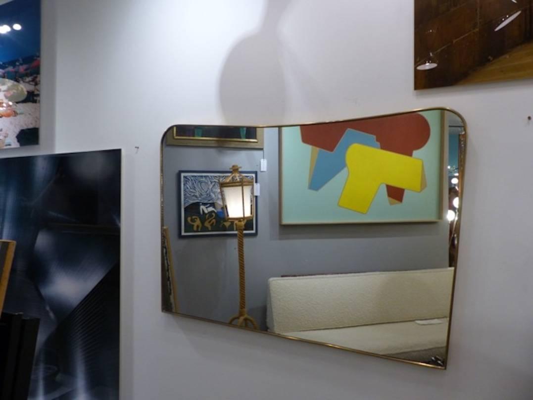 Large Italian Brass Mirror in the Taste of Gio Ponti, circa 1960 In Good Condition In Megeve, FR