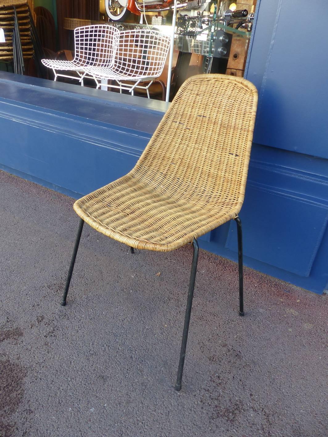 Huge set of 12 Campo and Graffi wicker chair, circa 1960.