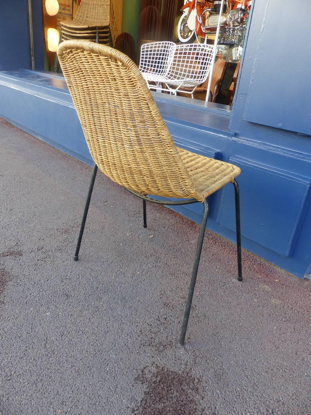 Mid-Century Modern Huge Set of 12 Campo and Graffi Wicker Chair, circa 1960