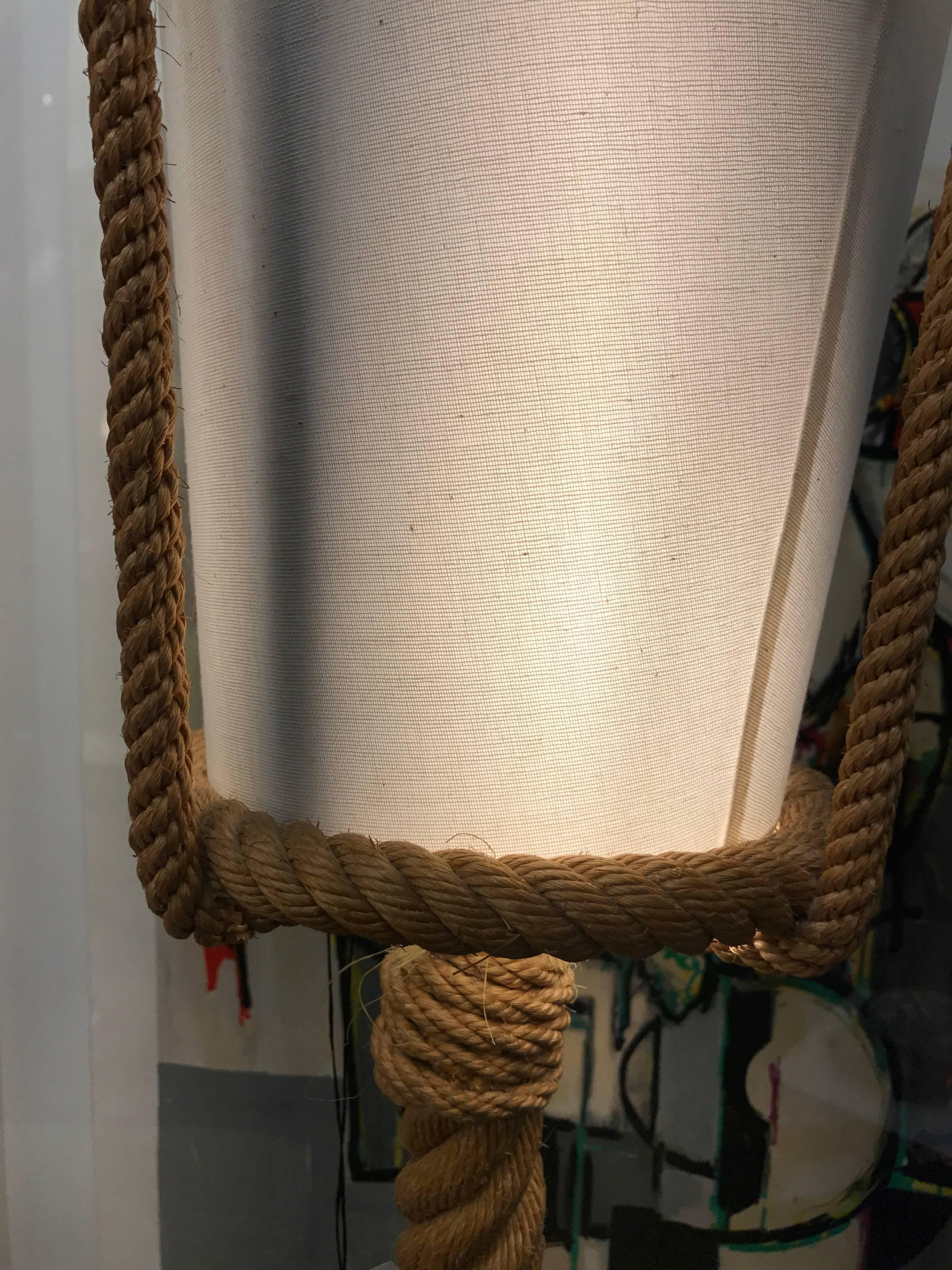 Mid-20th Century Fantastic Audoux Minet Rope Floor Lamp, circa 1960 For Sale