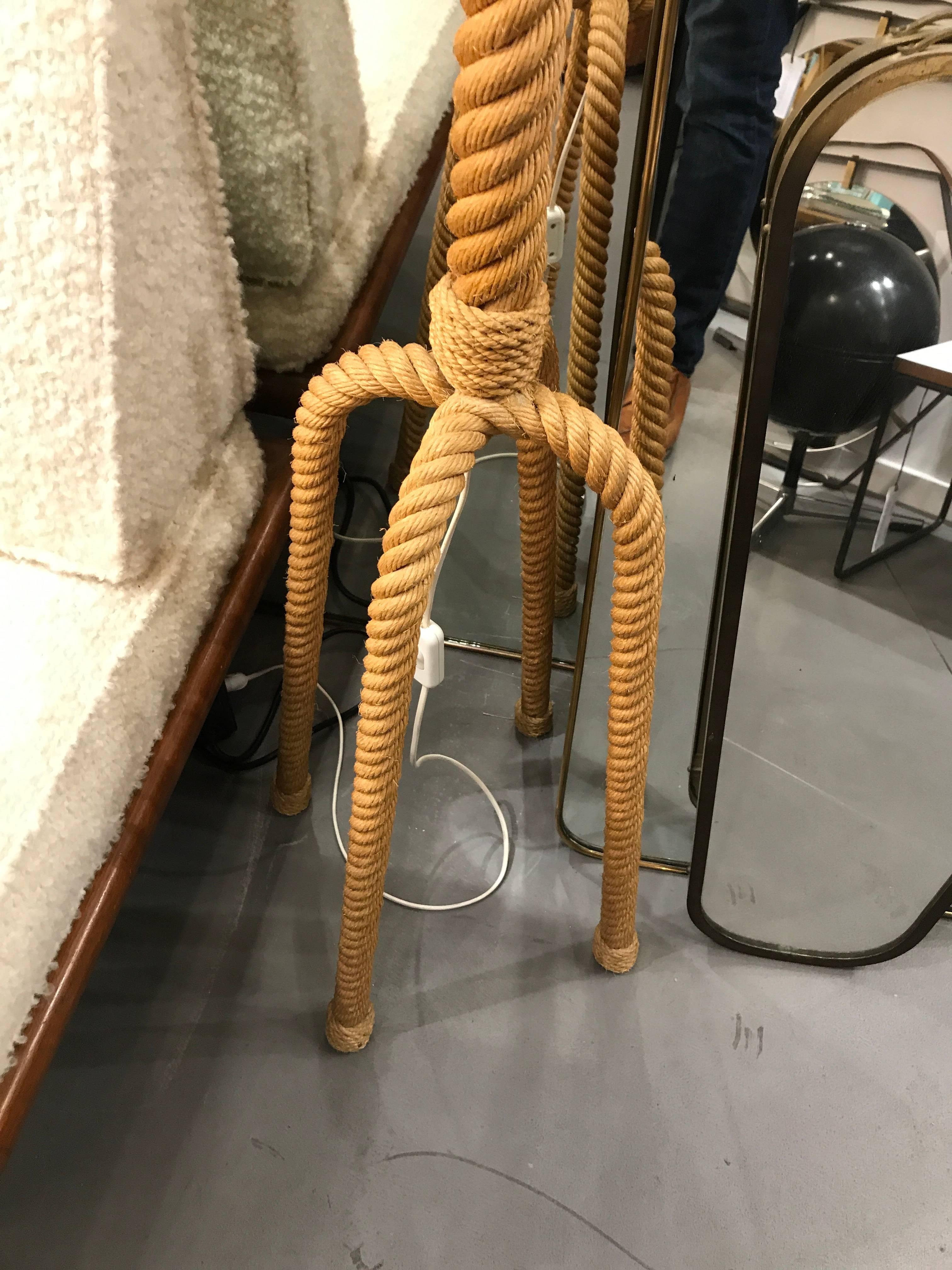 Mid-Century Modern Fantastic Audoux Minet Rope Floor Lamp, circa 1960 For Sale