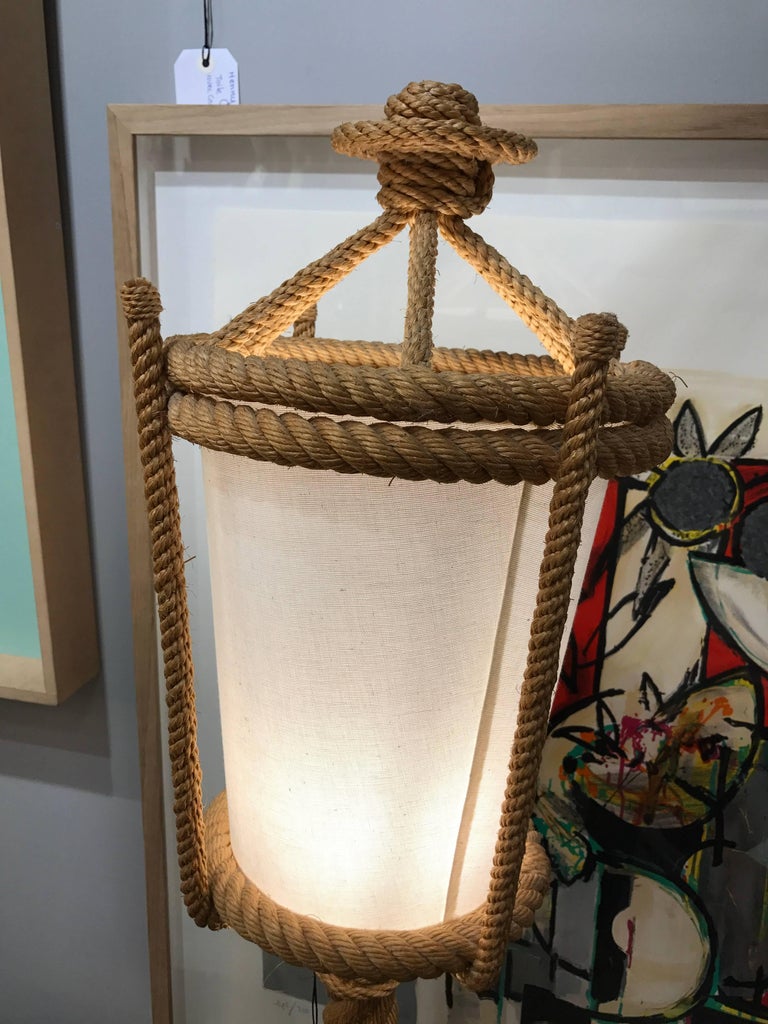 French Fantastic Audoux Minet Rope Floor Lamp, circa 1960 For Sale