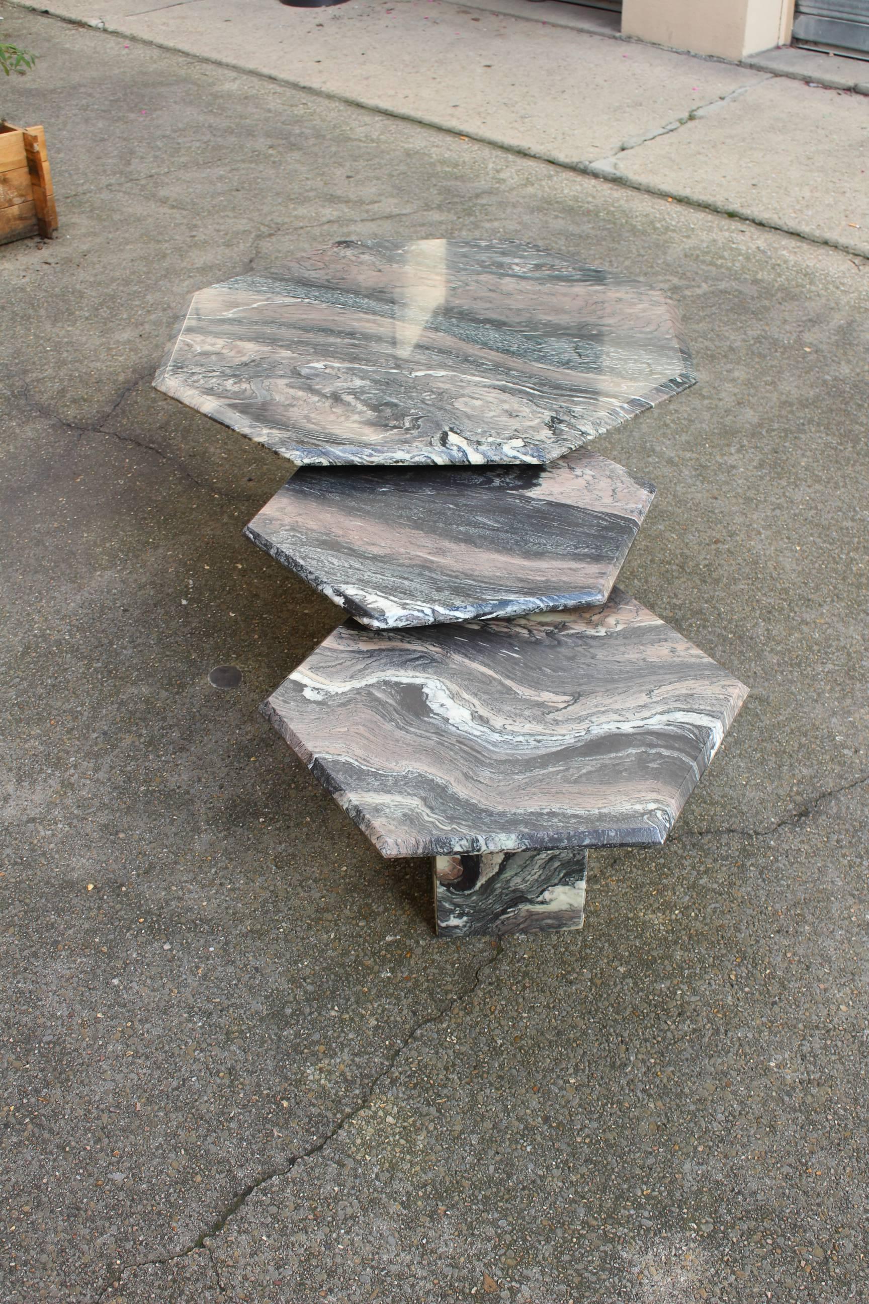 European Beautiful Set of Three Marble Nesting Cocktail Tables, circa 1960 For Sale