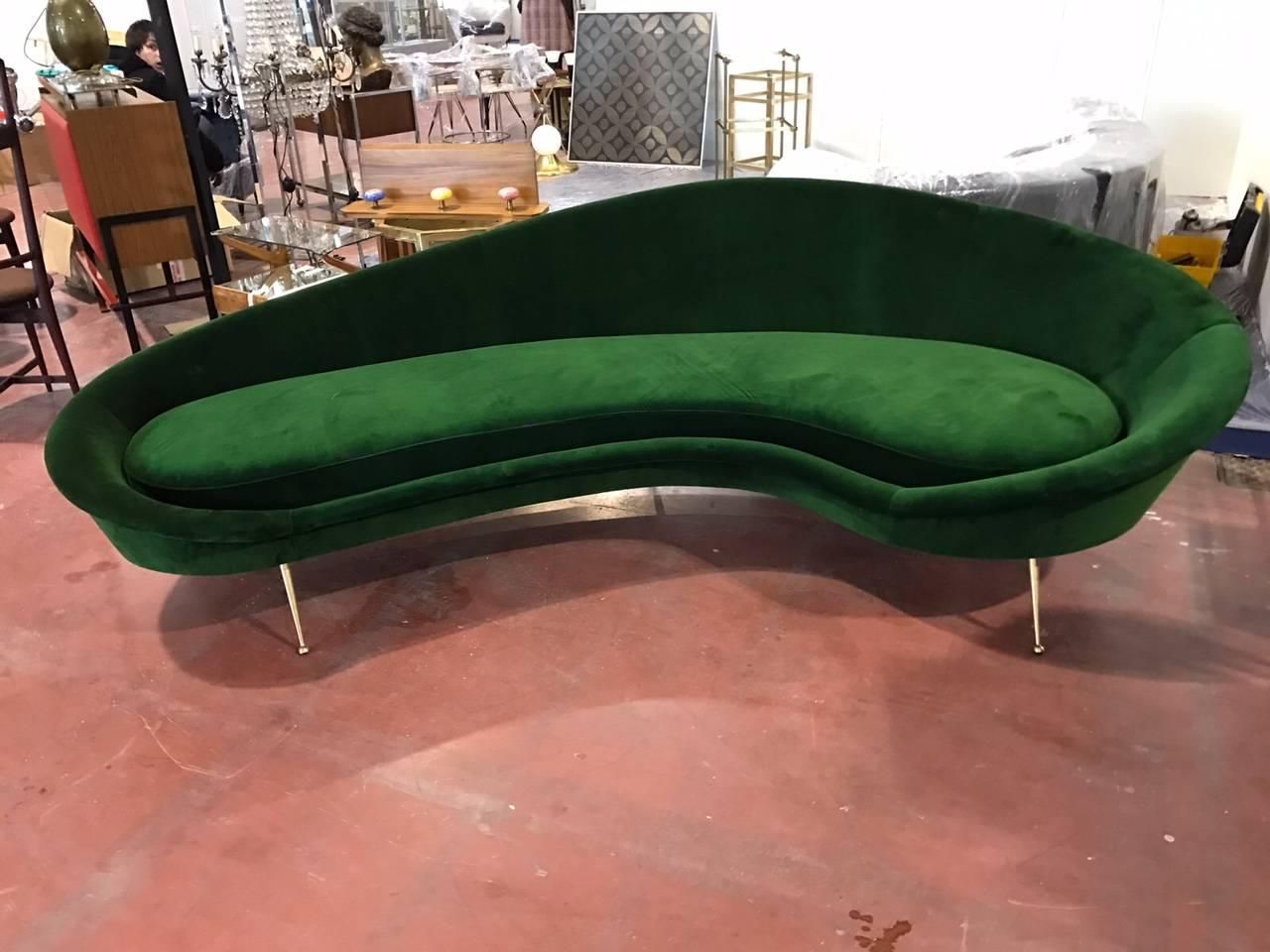 Huge Italian green velvet sofa in the style of Ico Parisi, 
(X2 pieces) Reuplolstered in green velvet, in excellent condition.