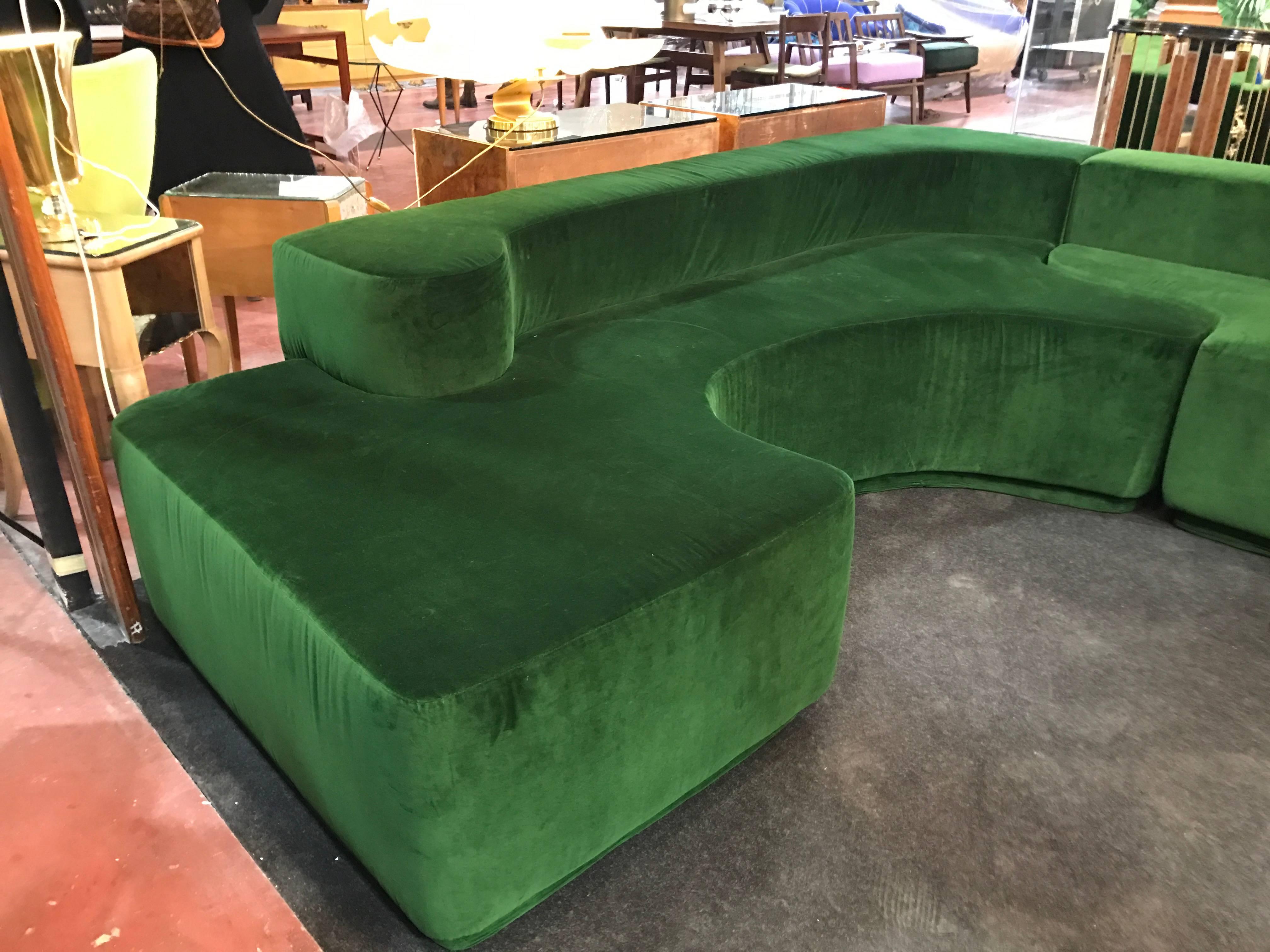 Fantastic and huge reupholstered green sofa in two parts