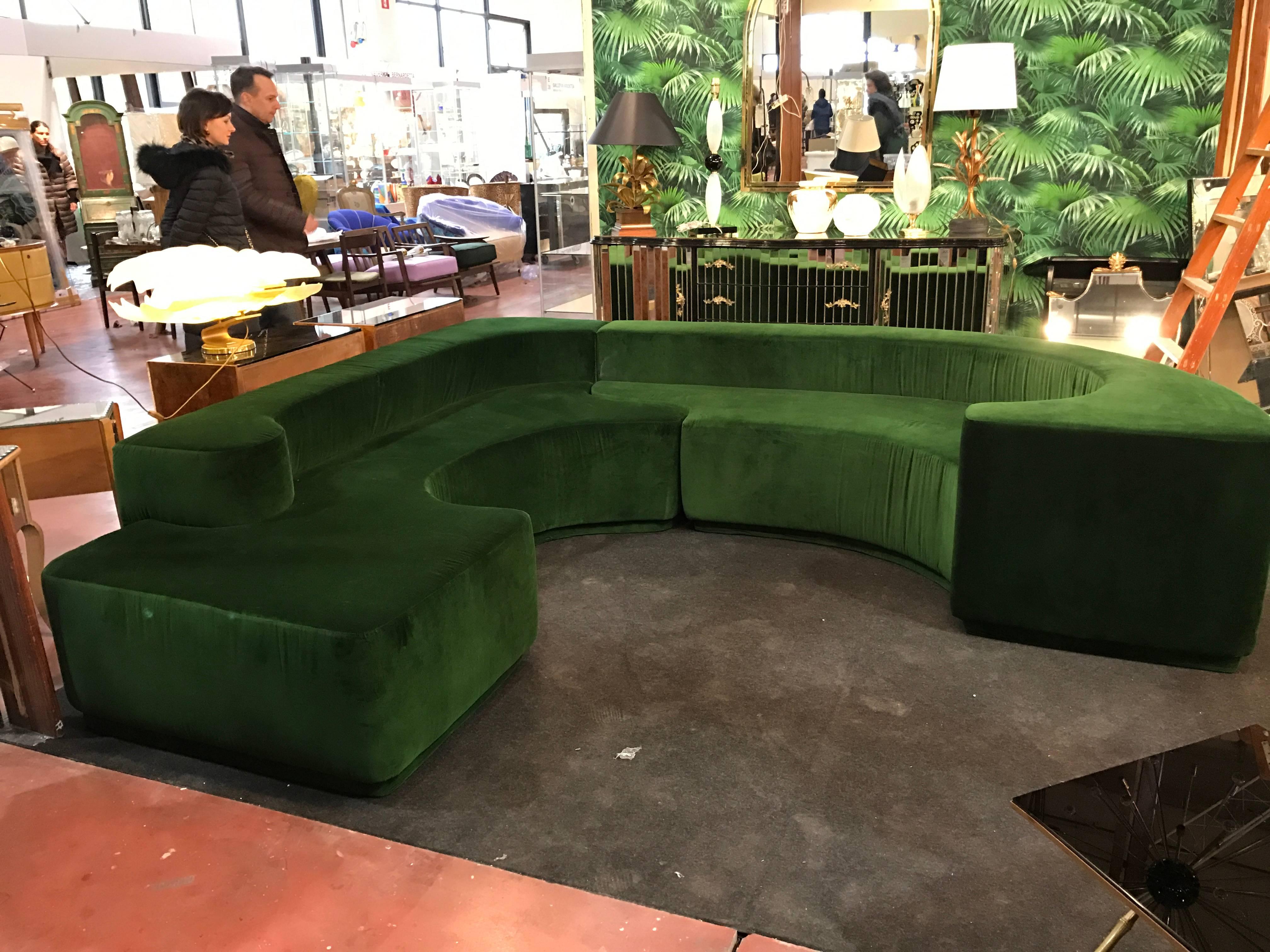 Mid-Century Modern Fantastic and Huge Reupholstered Green Sofa For Sale