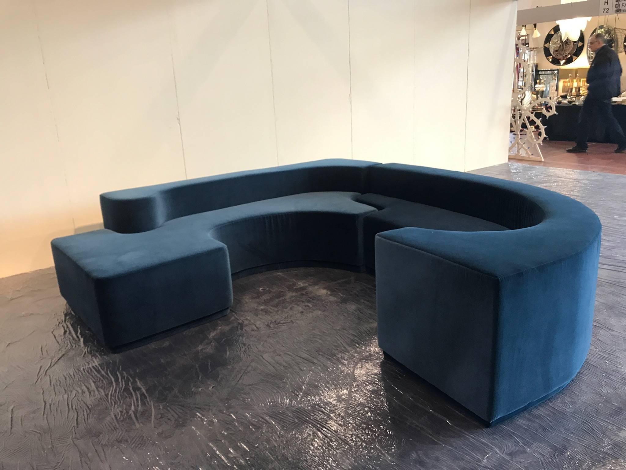Mid-Century Modern Fantastic and Huge  Blue Velvet  Sofa For Sale