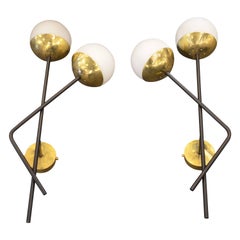 Pair of Italian Metal, Brass And Opaline Sconces