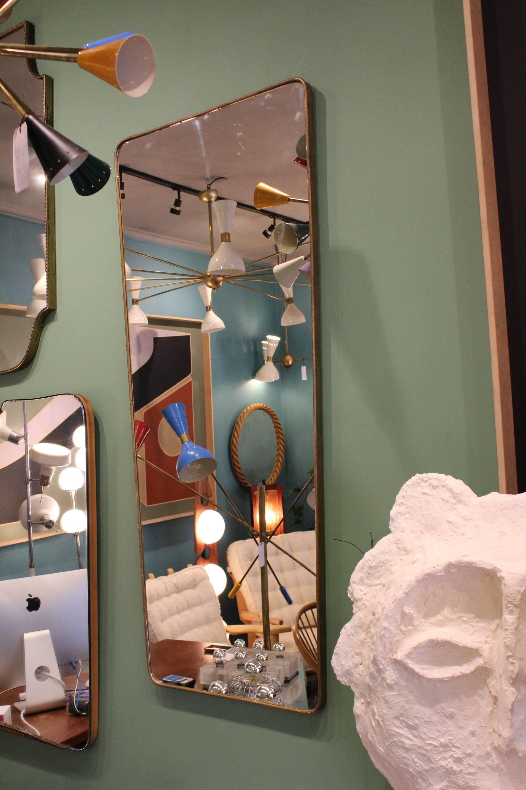 Mid-20th Century Beautiful Italian Brass Mirror in the Taste of Gio Ponti