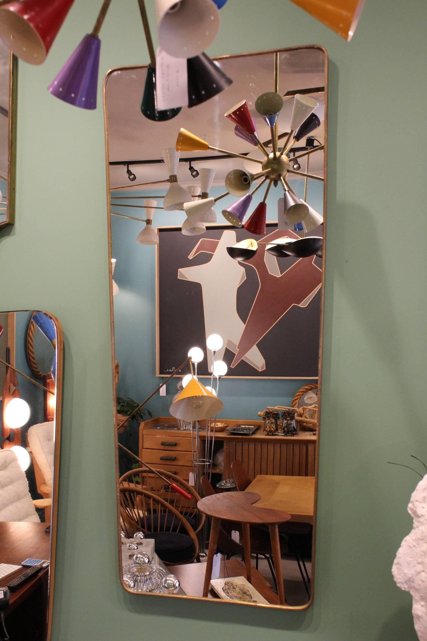 Beautiful Italian Brass Mirror in the Taste of Gio Ponti In Excellent Condition In Megeve, FR
