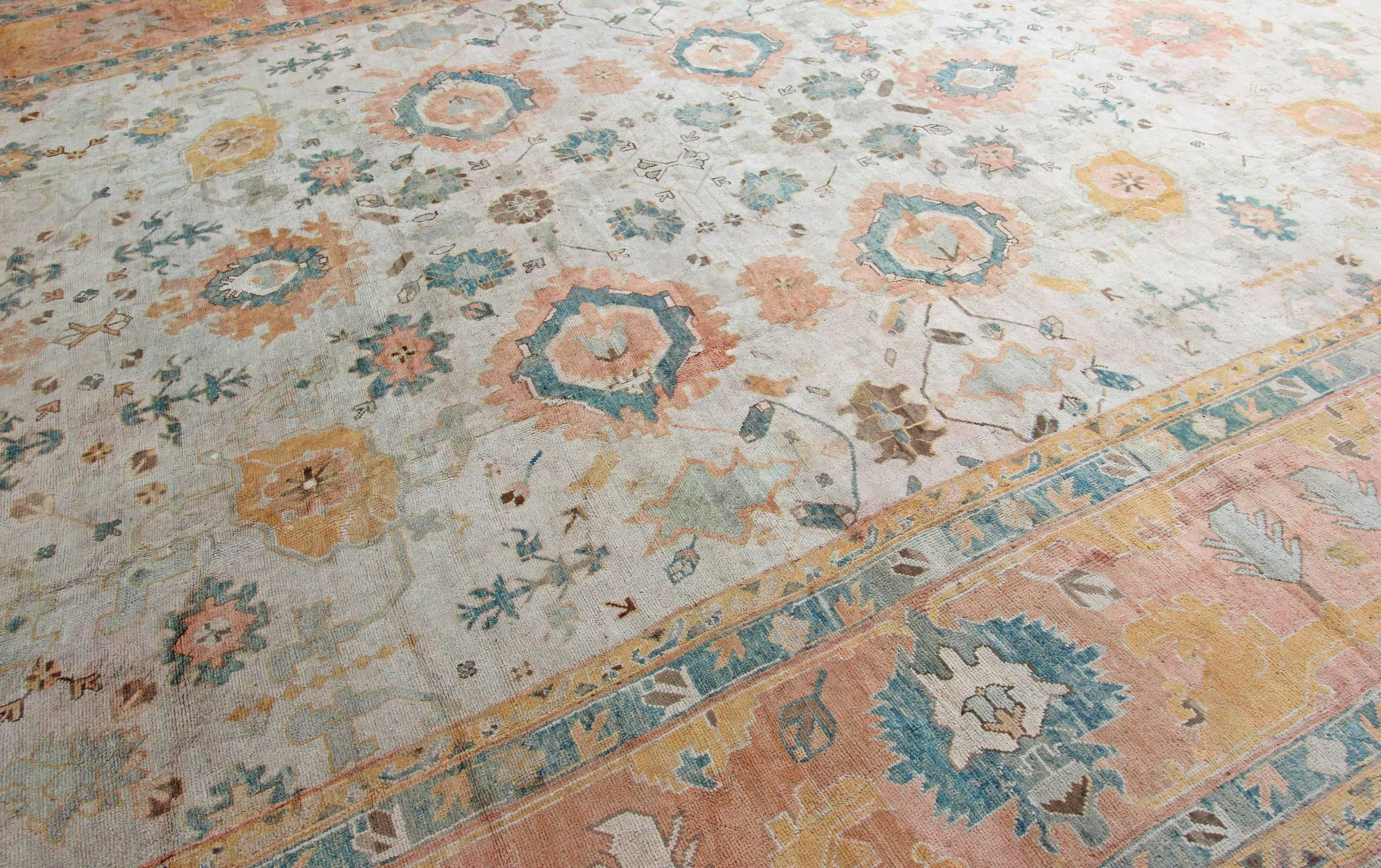 Hand-Woven Antique Oushak Carpet, Anatolia For Sale