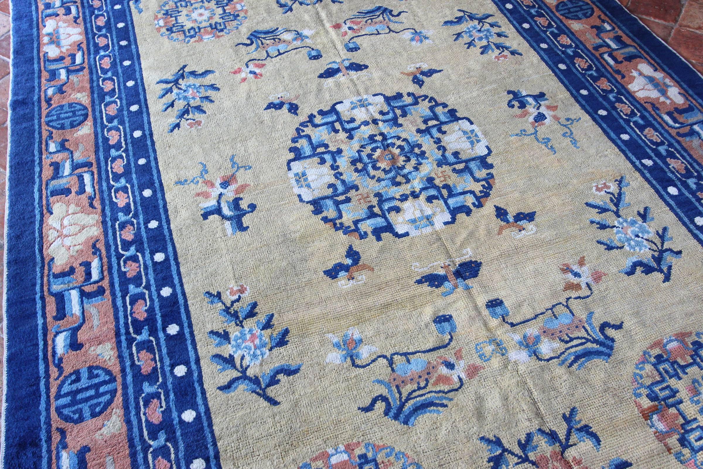 A fabulous antique Chinese Ningxia carpet. Ningxia rugs are among the very oldest antique rugs from China, as their style has remained consistently popular since at least the eighteenth century and possibly quite a bit earlier. Ningxia rugs are