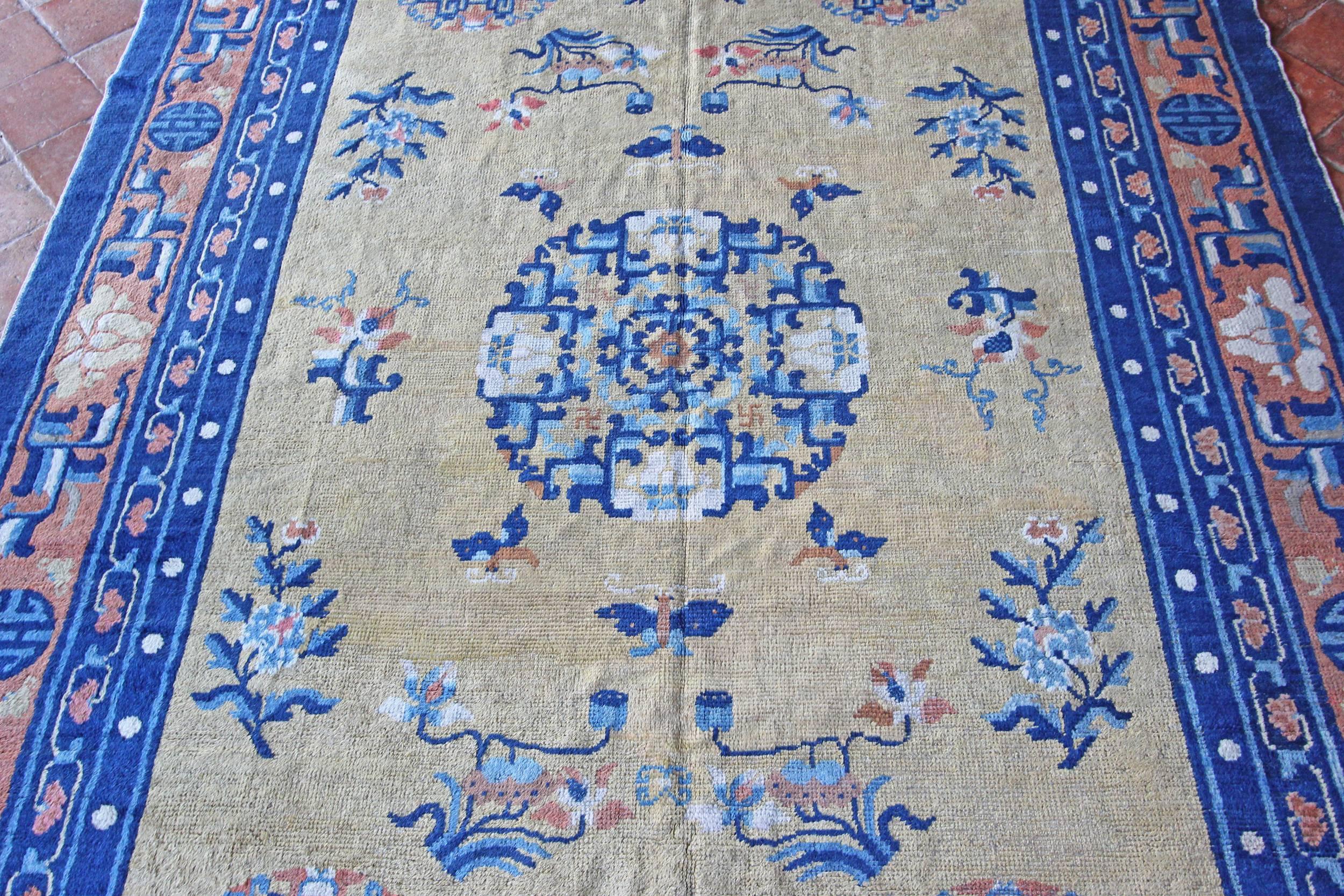 Hand-Woven Antique Chinese Ningxia Carpet