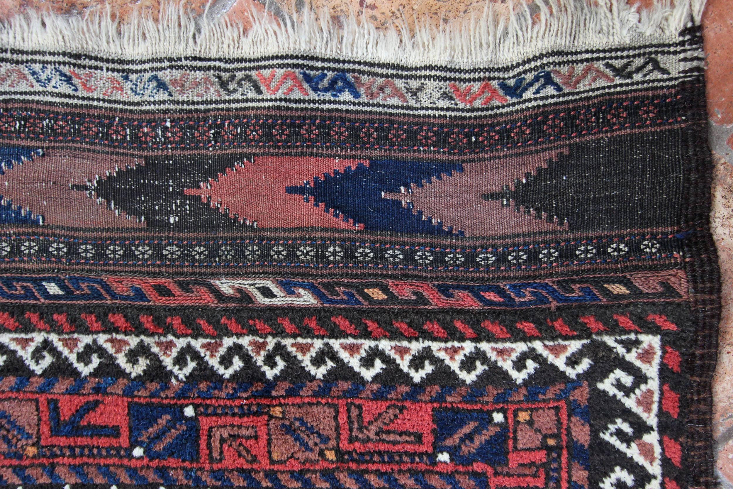 A wonderful example of tribal rug weaving, in excellent condition this antique Baluch rug has a fantastic array of natural colours.  This sets it apart from standard Baluch rugs, often they can be bright harsh oranges and blacks and limited in depth
