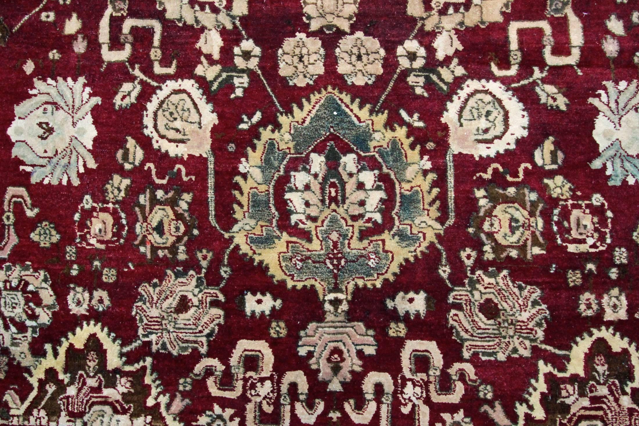 Hand-Woven Antique Agra Carpet For Sale