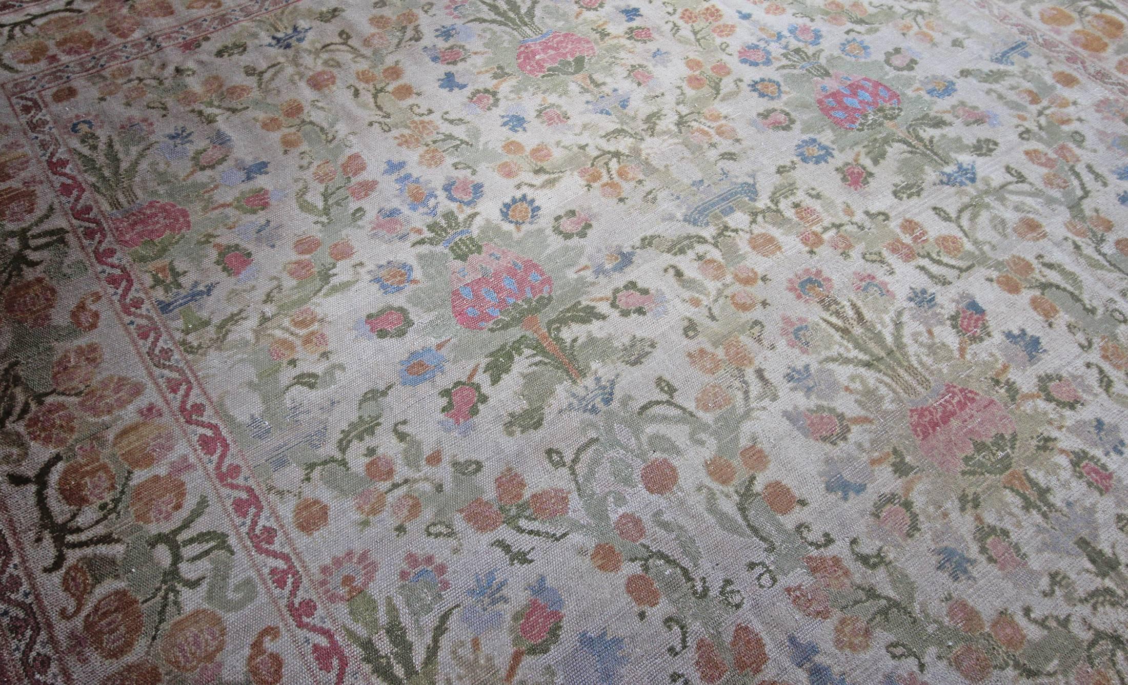 Antique Cuenca Spanish Carpet In Distressed Condition In Crondall, Surrey