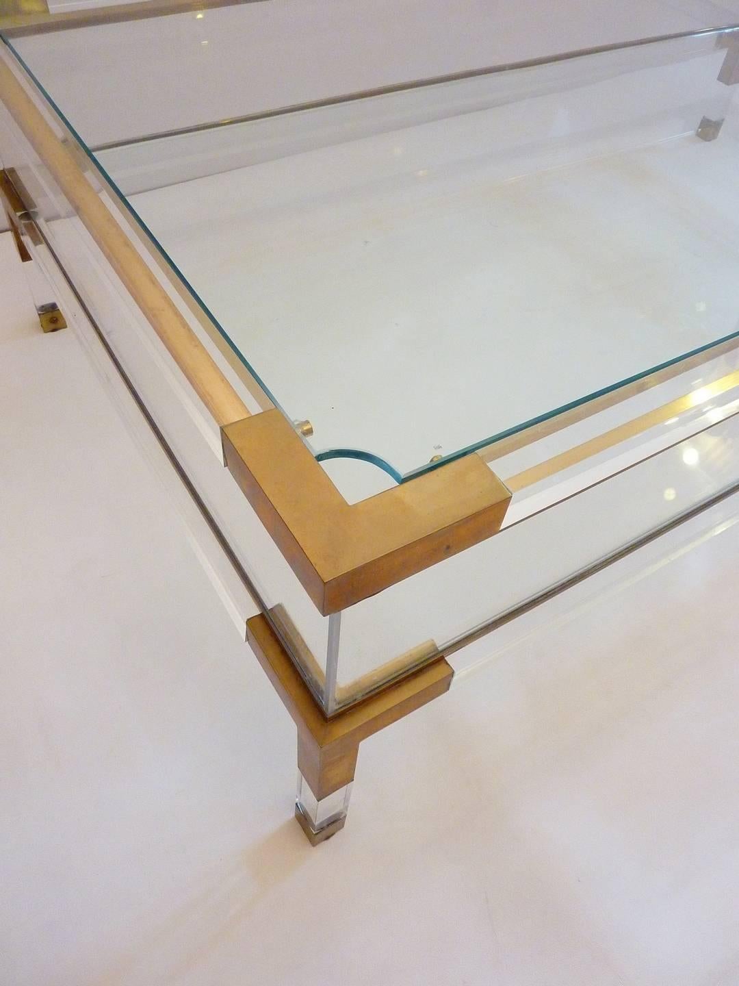 Modern Sliding Top Lucite and Brass Coffee Table by Maison Jansen