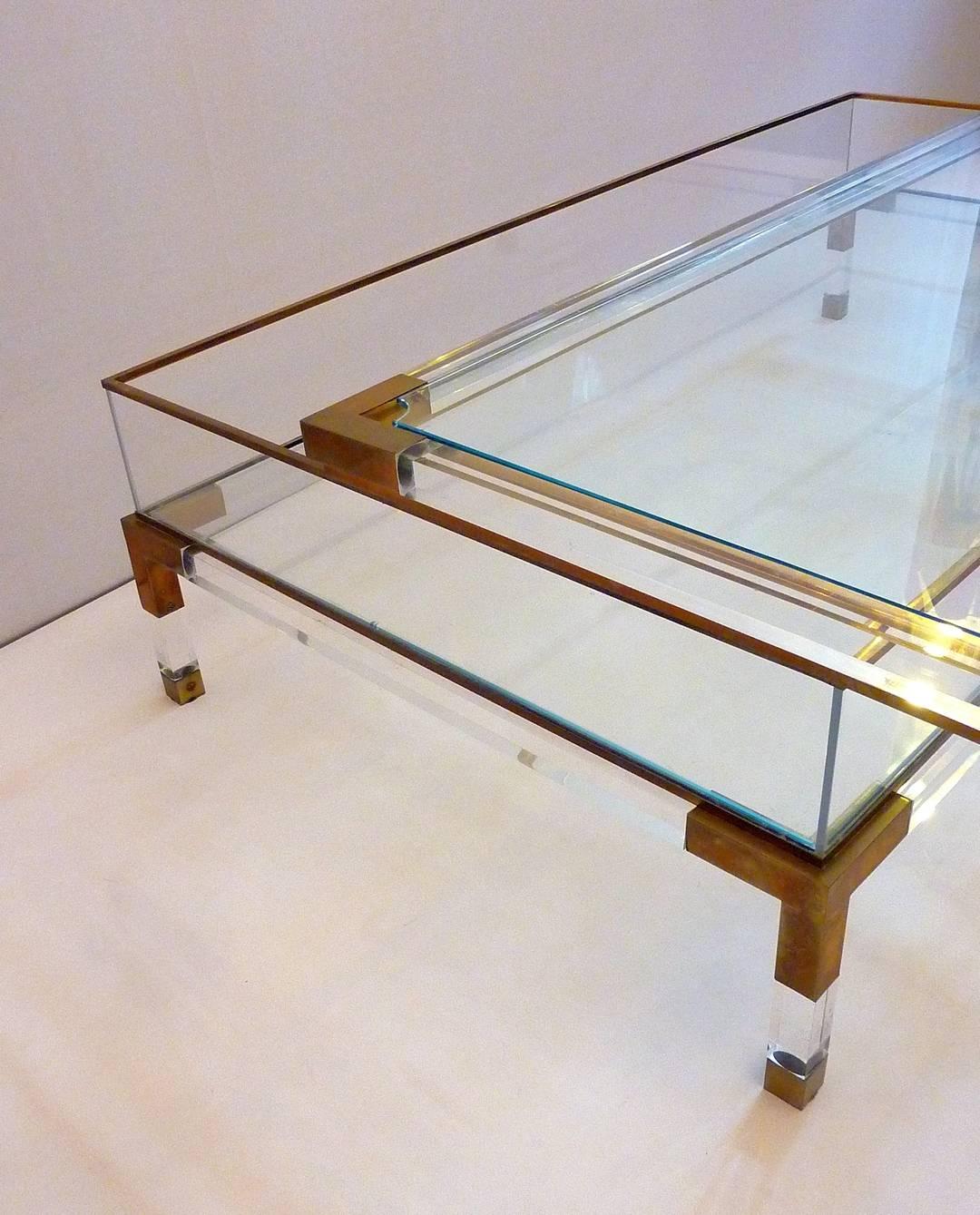 Late 20th Century Sliding Top Lucite and Brass Coffee Table by Maison Jansen