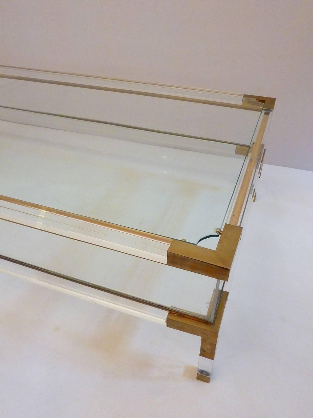 Sliding Top Lucite and Brass Coffee Table by Maison Jansen 1