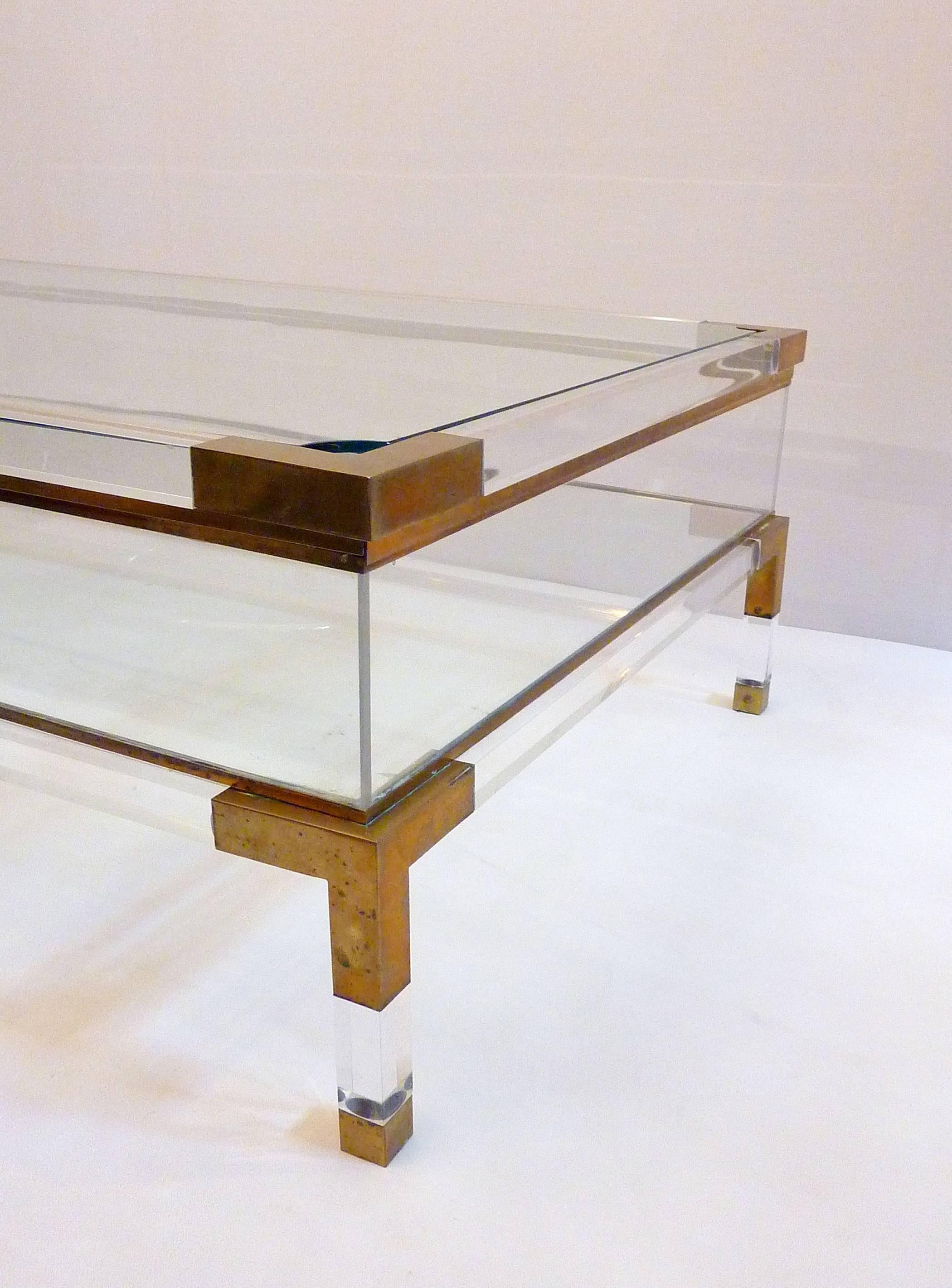 Sliding Top Lucite and Brass Coffee Table by Maison Jansen 3
