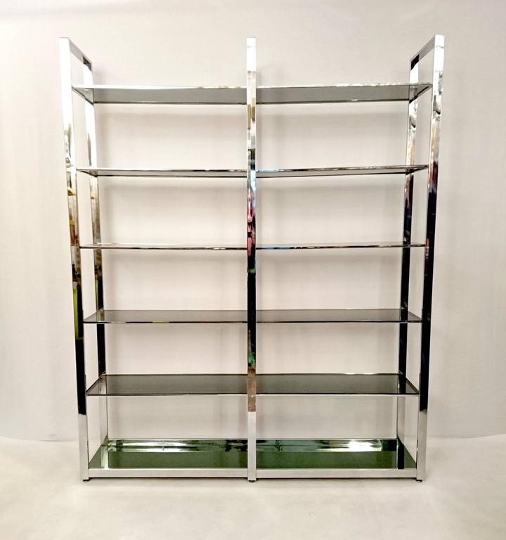 Large Chrome and Glass Bookshelf Etageré at 1stDibs