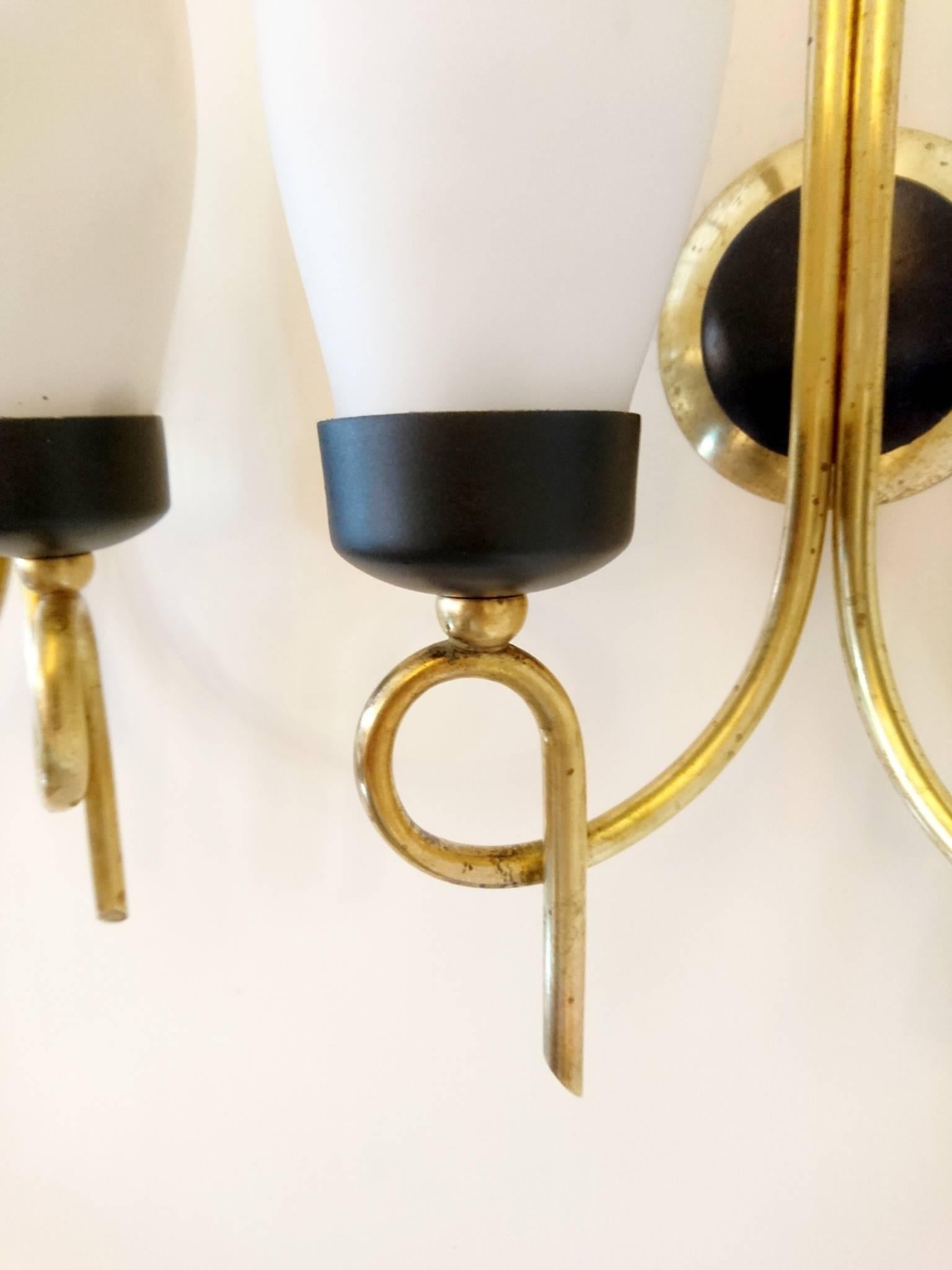 20th Century Pair of Italian 1950s Sconces with Opaque Glass