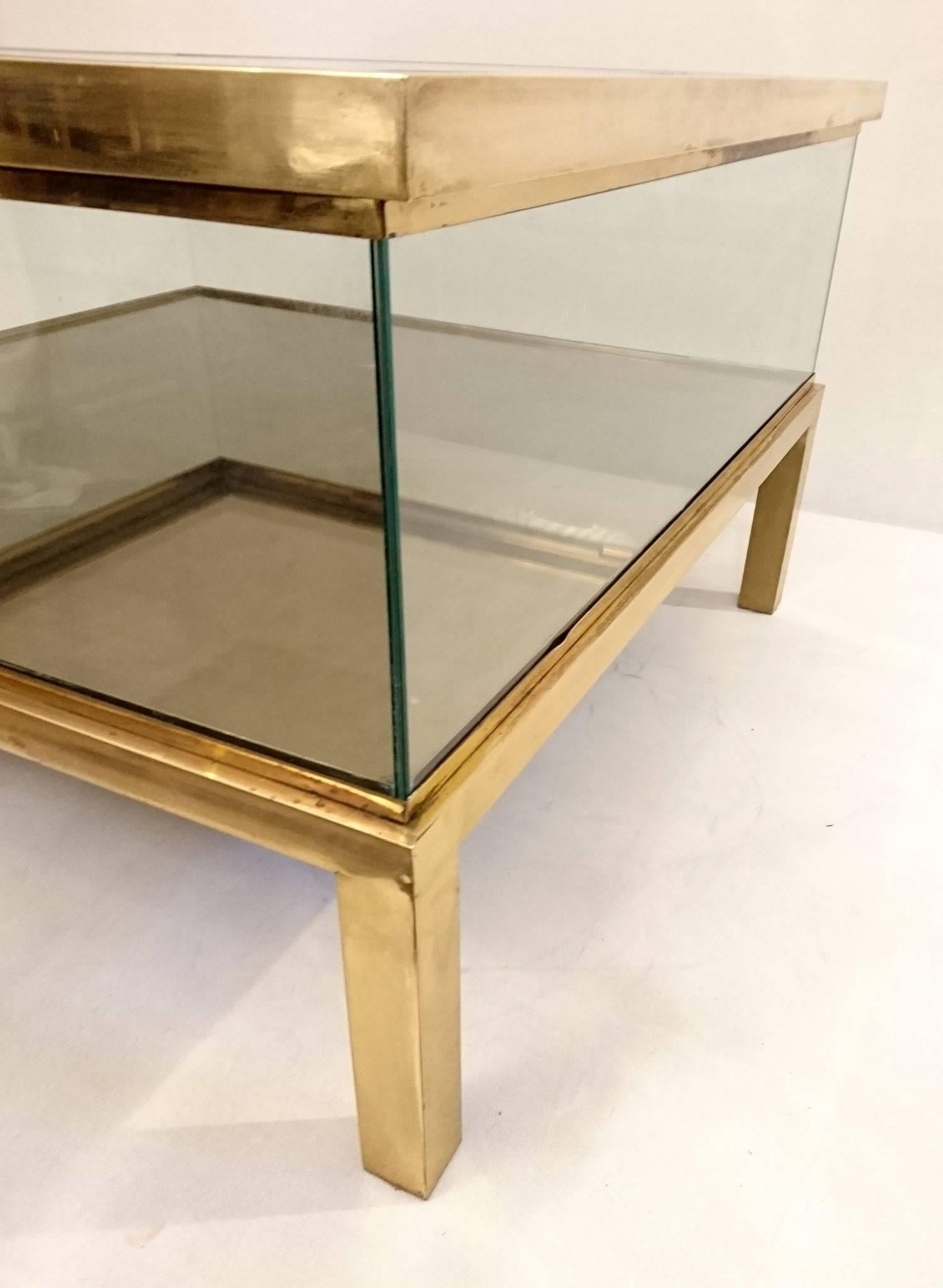 Modern Sliding Top Coffee Table Glass and Brass