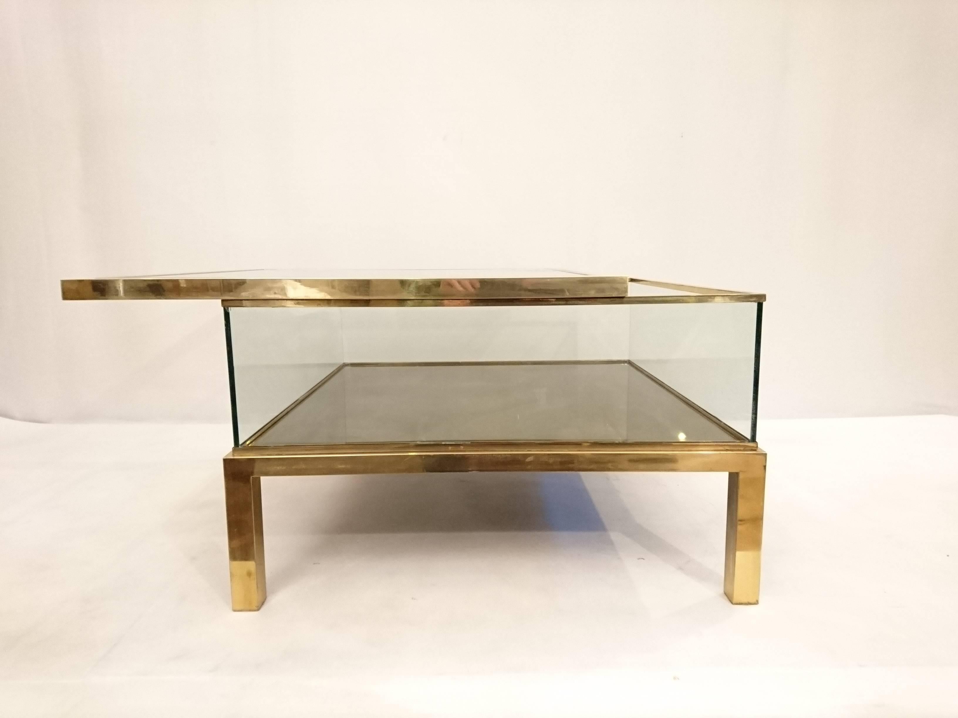 French Sliding Top Coffee Table Glass and Brass