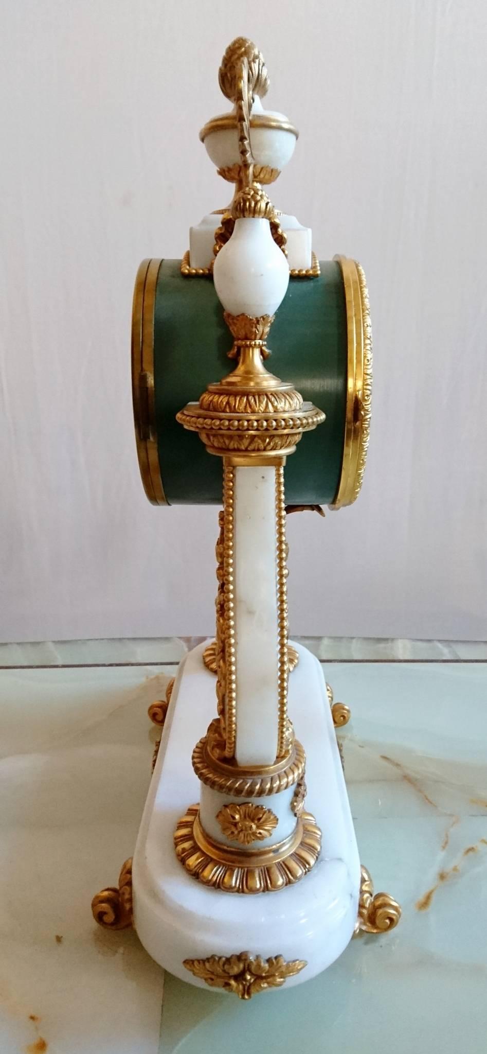 20th Century French Ormolu and White Marble Mantle Clock and Candelabra Garniture