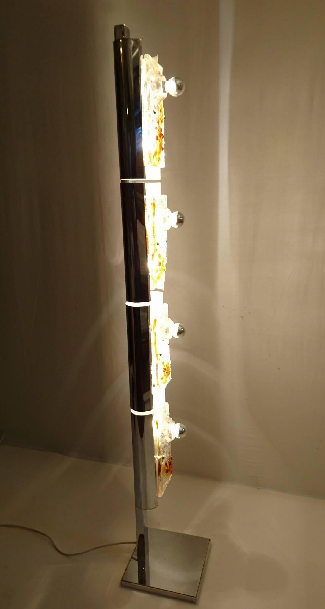 Italian Mazzega Floor Lamp in Glass and Chrome 